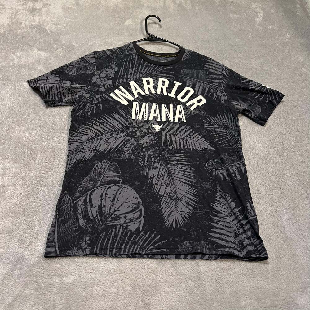 Under Armour Project Rock Shirt Mens Medium Black Warrior Mana Floral HeatGear